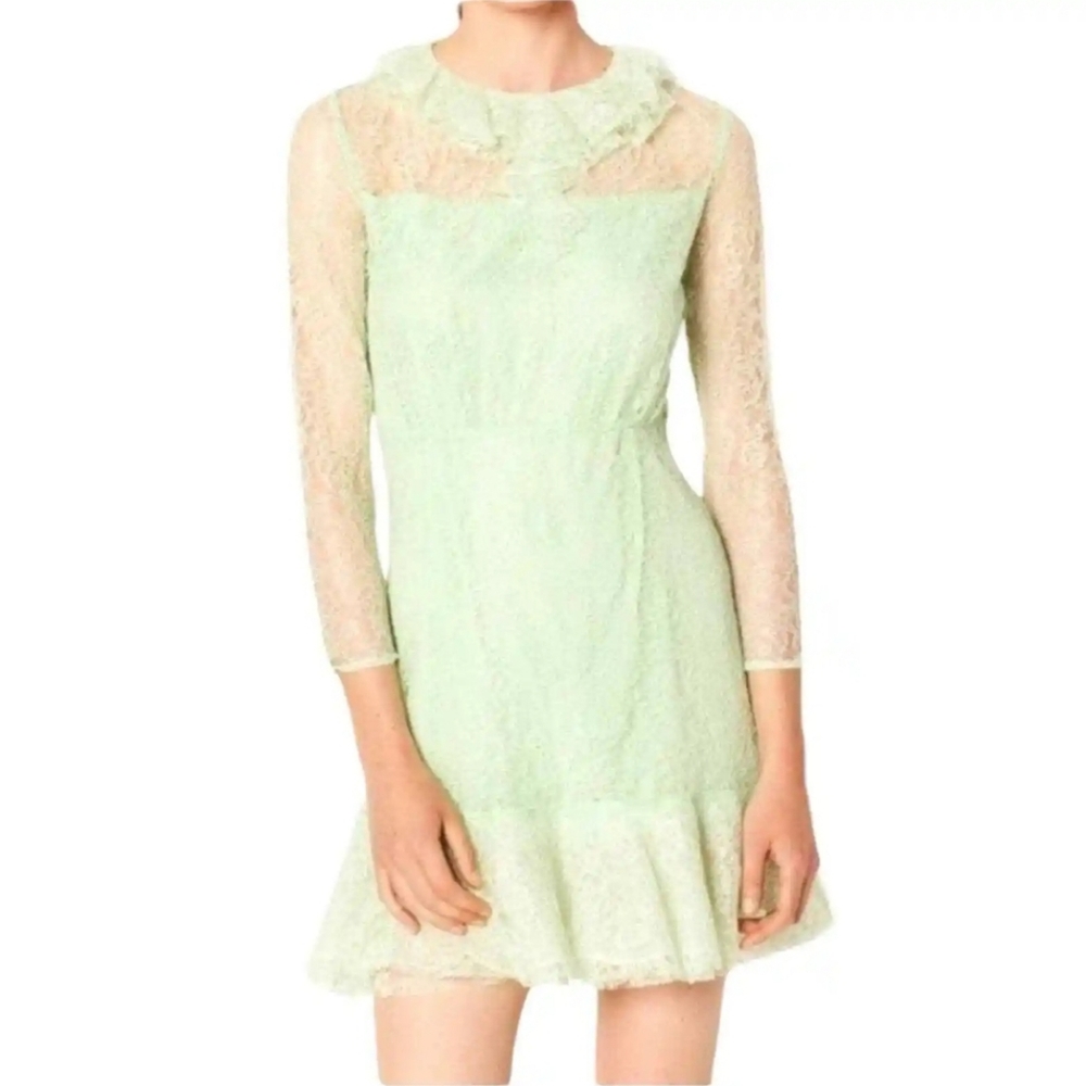 SANDRO | Haïti Ruffled Sheer Mint Green Lace Mini Dress